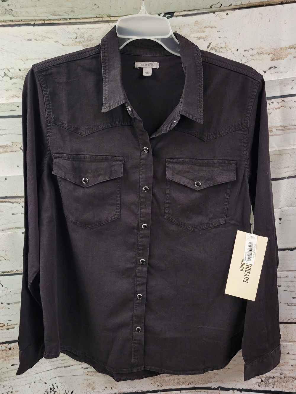 Goodthreads Men’s L Black Western Utility Shirt Long Sleeve Button Up Workwear